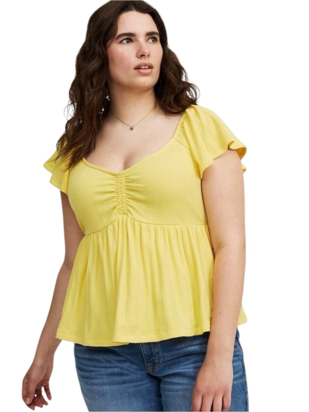 Torrid Yellow Sweetheart Flutter Sleeve Babydoll Top size 4X NWT